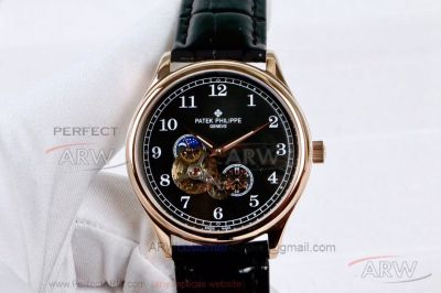 AAA Replica Patek Philippe Calatrava Moonphase Tourbillon Black Dial 42 MM Men's Watch